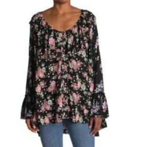 Free People floral blouse top black women's size small NEW NWT